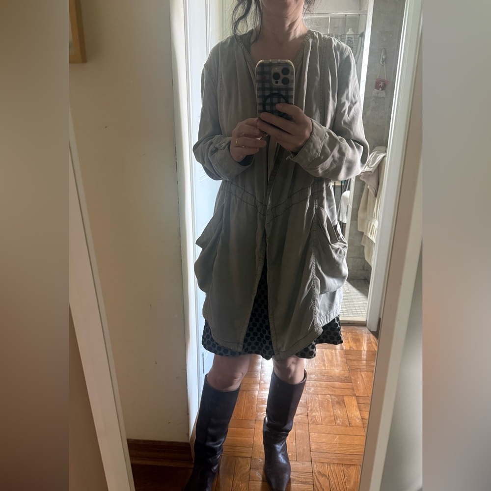 Anthropologie Hei Hei Morgan Draped Open Trench Jacket in Taupe Size M
